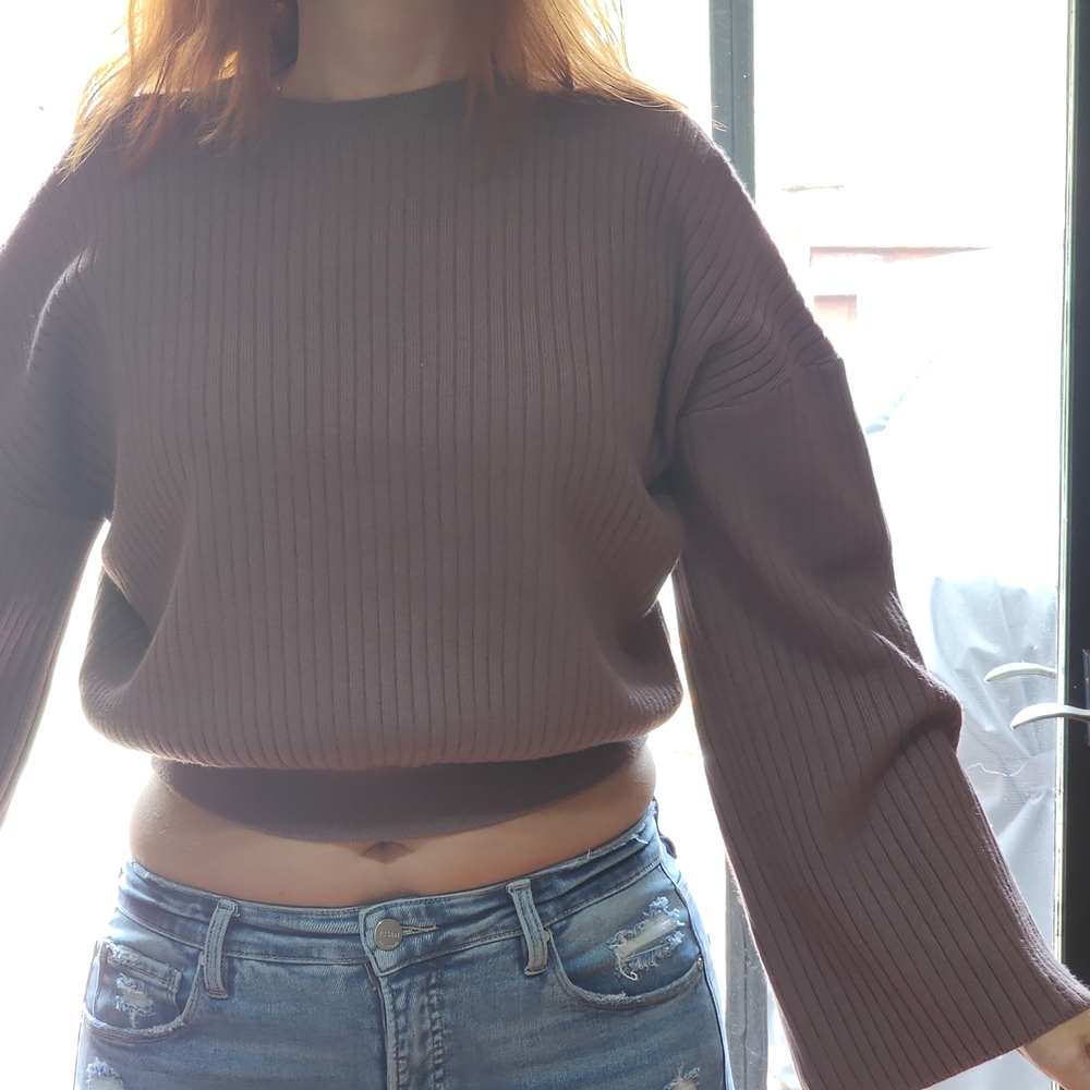 Listicle Cocoa Ribbed Crew Neck Sweater